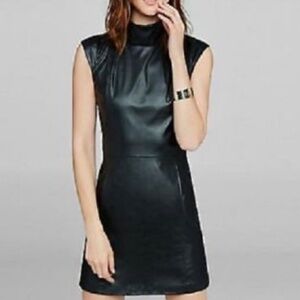 Express Vegan Leather Sleeveless Mock Neck Dress